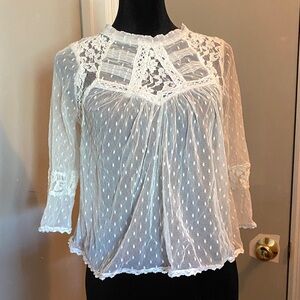 Free People Sheer White Lace Blouse